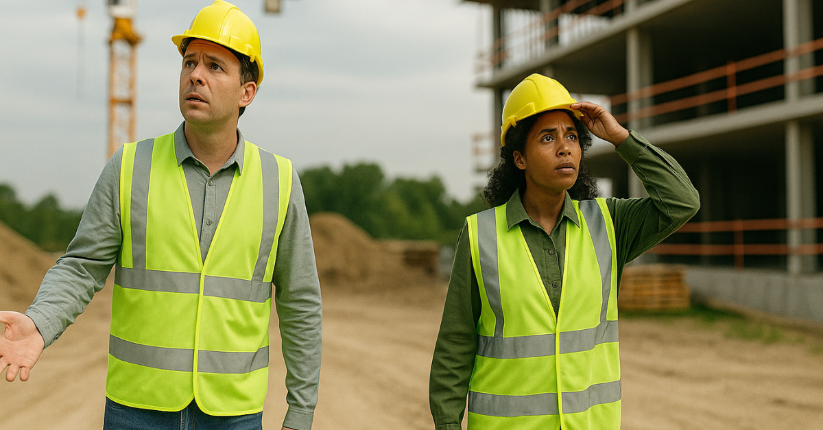 workers looking around and confused